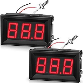 2 Pieces -30-800 Degree Centigrade Digital Temperature Meter with 0.5 m K-Type Thermocouple Temperature Sensor and 2-Wires Reverse Polarity Protection with Red LED Display Black Case