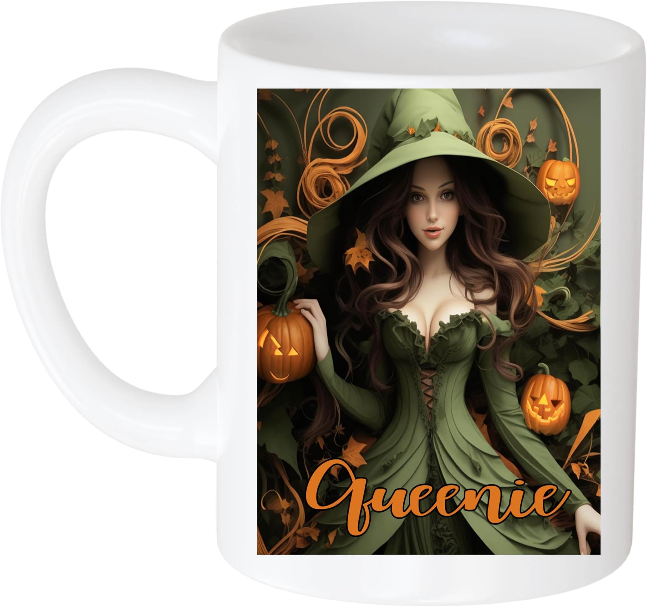 Personalized Witch Name Queenie Hat Witch Halloween Ceramic Mug, Custom Family Names Mug, MugTo Mom Grandma Mimi Nana Aunt 11 Oz White Ceramic Coffee Mug 413601
