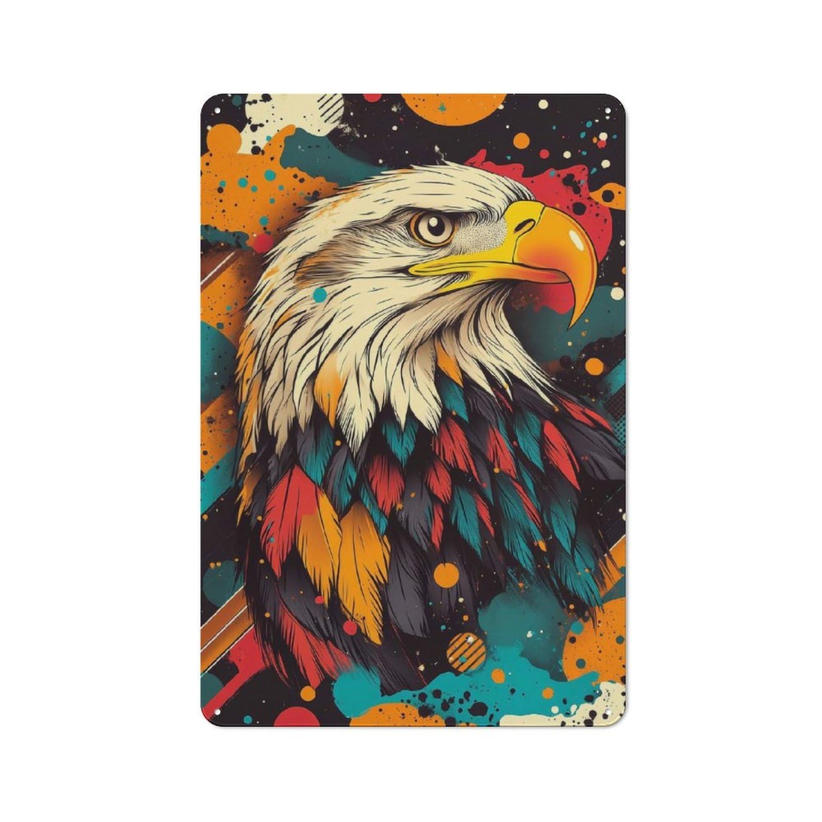 Junmoney Colorful Eagle Portrait Eagle Wall Art Garage Metal Sign 30X20cm, Retro Workshop Wall Decor For Tool Room, Garage, Studio Or Home Bar
