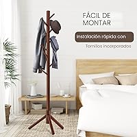 Vista 4 de Perchero, Perchero Independiente con 8 Ganchos y 3 Percheros de Árbol de Tamaño Ajustable para Dormitorio, Pasillo, Entrada, Oficina