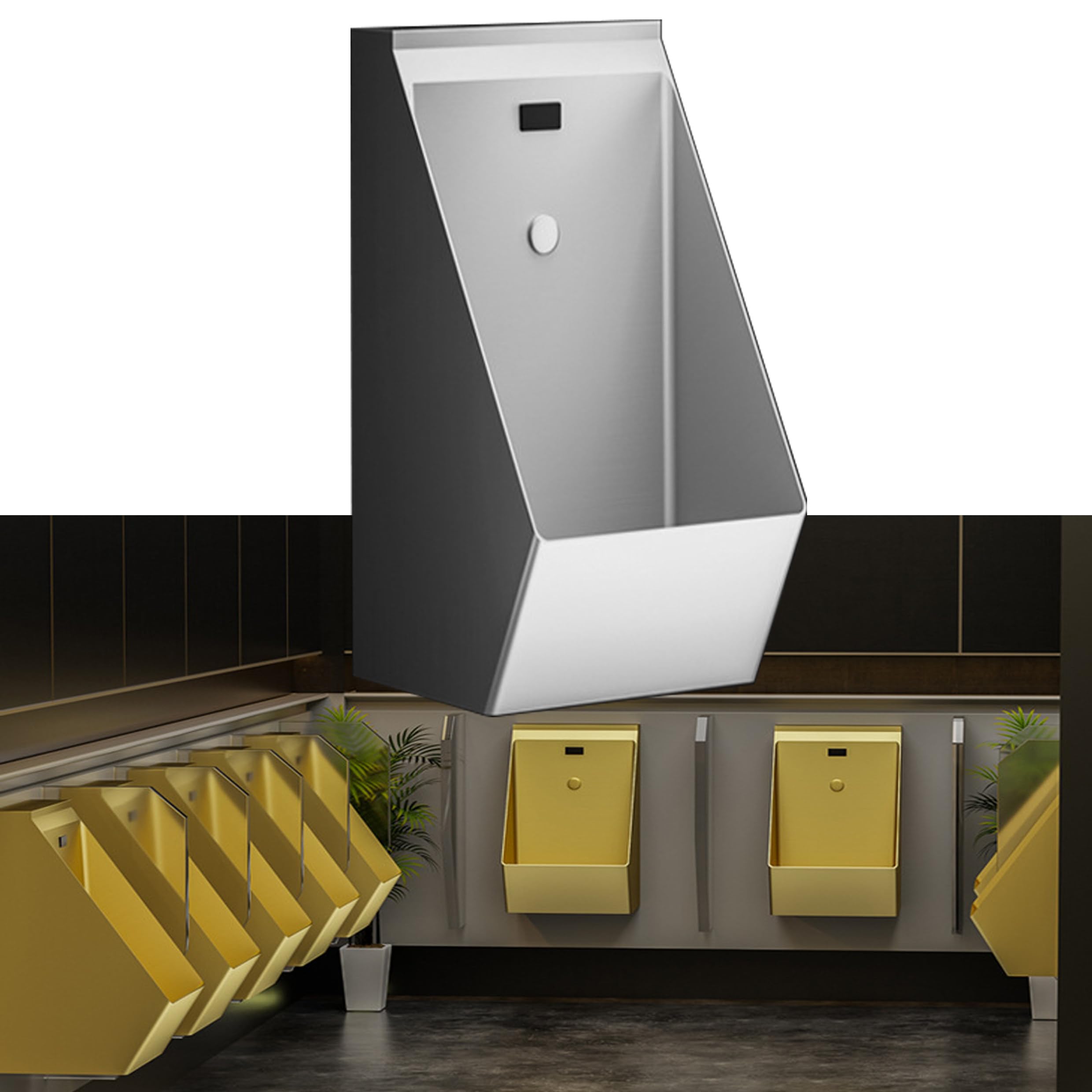 304 Stainless Steel Urinals,Wall Mounted Sensor Urinal,Induction Flush Urinal,Intelligent Sensor Flush Male Urinal,Wall Mounted Bathroom Urinal,Silver