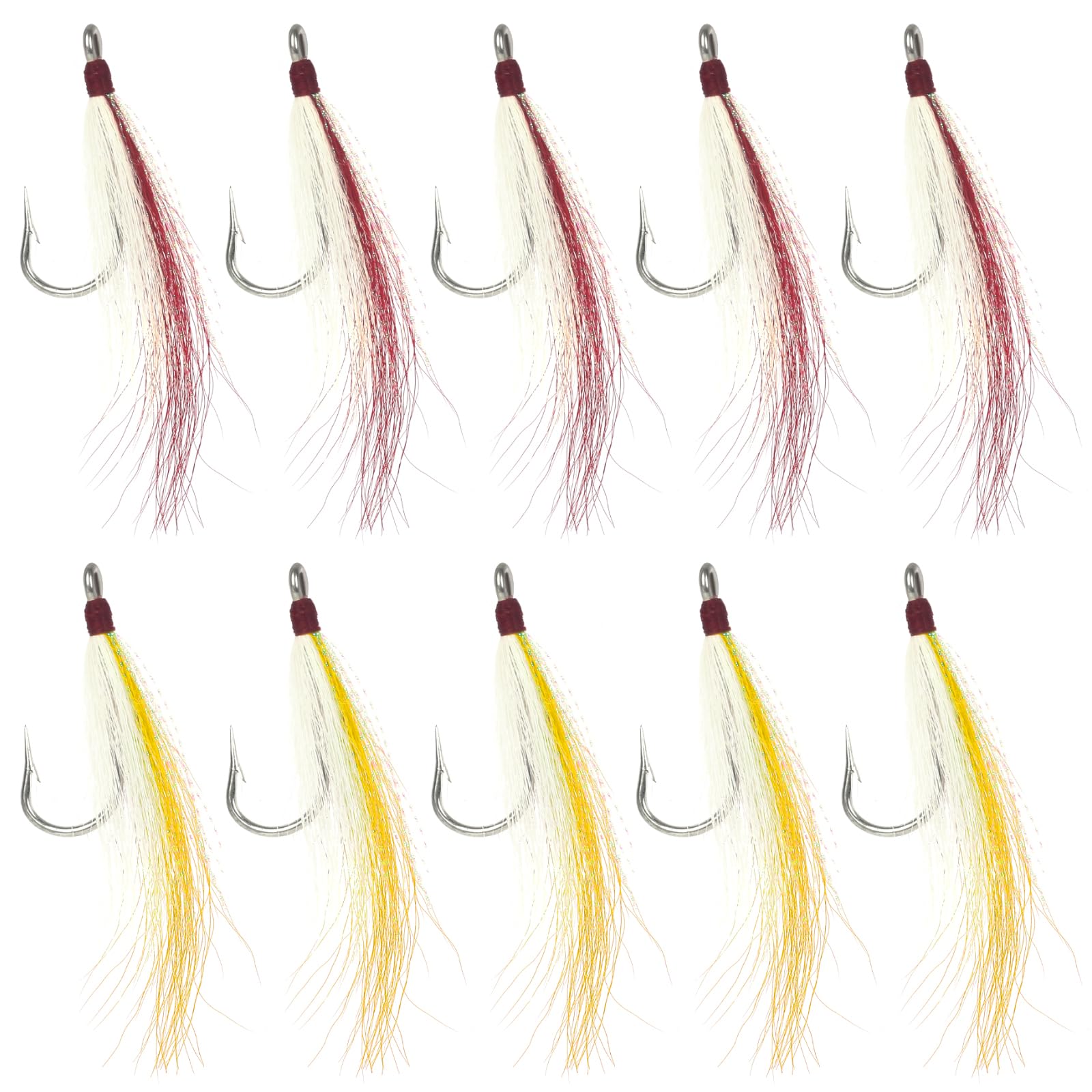 Fly Fishing Minnow Flies Streamer: 10pcs Bucktail Teaser Hook Lures for Freshwater Saltwater Striped Bass Flies Fishing Flounder