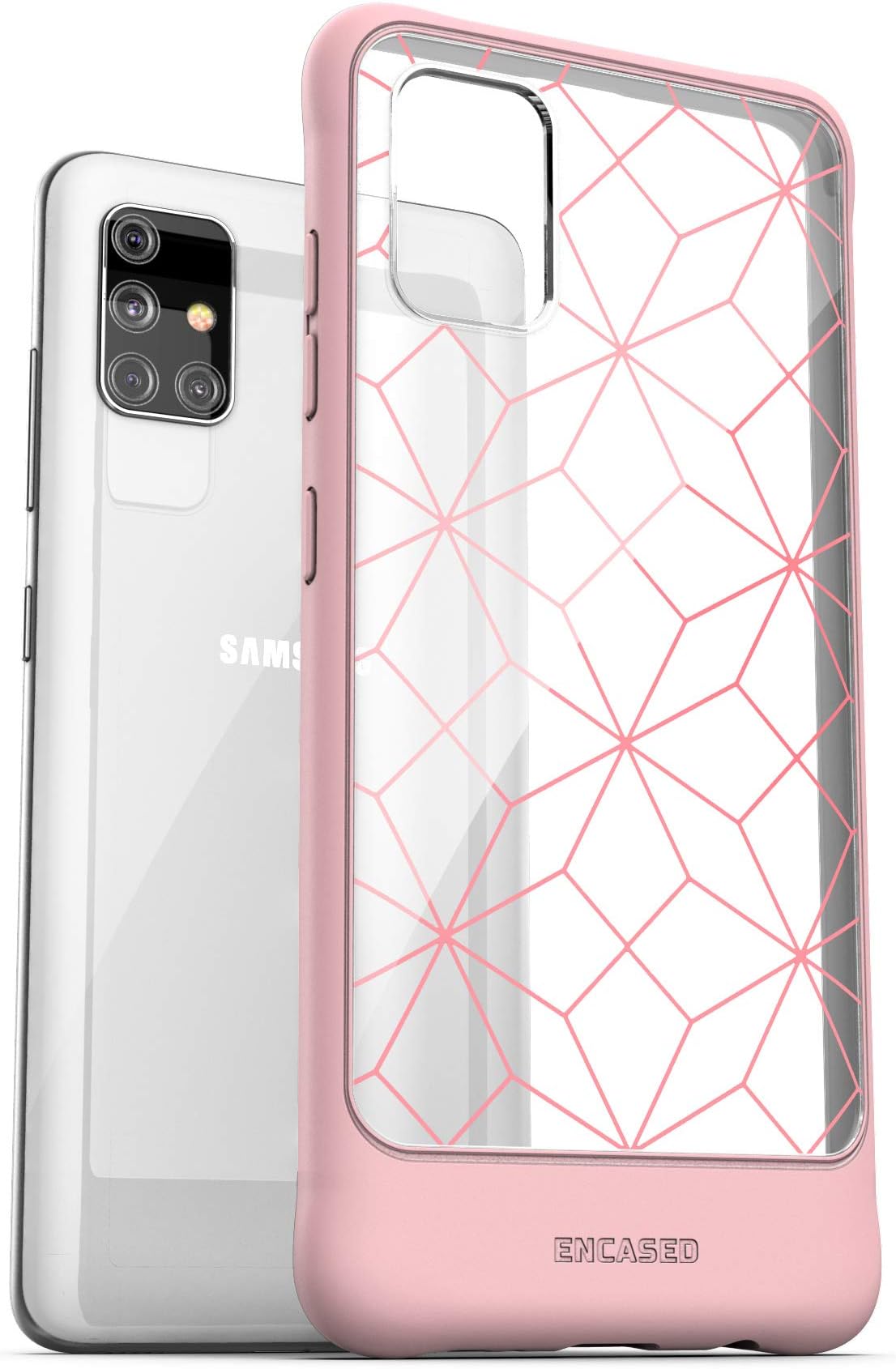 Encased Samsung A51 Case Pink (Elegant Geometry) Slim Fit Transparent Bumper Cover for Galaxy A51 (Pink/Clear)