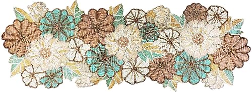 Trunkin' Autumn Blooms - Camino de mesa bordado (35 x 13 pulgadas, verde azulado, gris) | Opción de regalo de Halloween, Navidad, Acción de Gracias