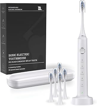 Sonic Electric Toothbrush for Adults, 38,400 VPM Magnetic Levitation Motor Rechargeable Toothbrush with 6 Copper-Free Brush Heads & Travel Case, 5 Modes, IPX7 Waterproof, USB Fast Charge, White