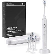 Sonic Electric Toothbrush for Adults, 38,400 VPM Magnetic Levitation Motor Rechargeable Toothbrush with 6 Copper-Free Brush Heads & Travel Case, 5 Modes, IPX7 Waterproof, USB Fast Charge, White