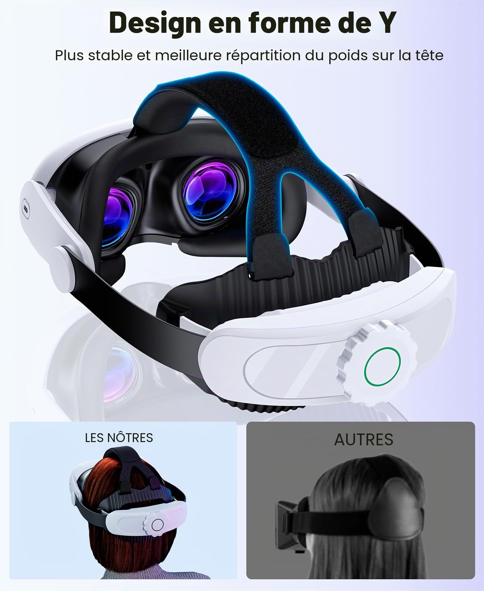 HELLCOOL Sangle de Tête Confortable pour Meta Quest 3S/3/2 – Serre-tête VR Ergonomique, Pliable à 45° avec Molette de Réglage – Accessoire Léger, sans Points de Pression pour Longues Sessions