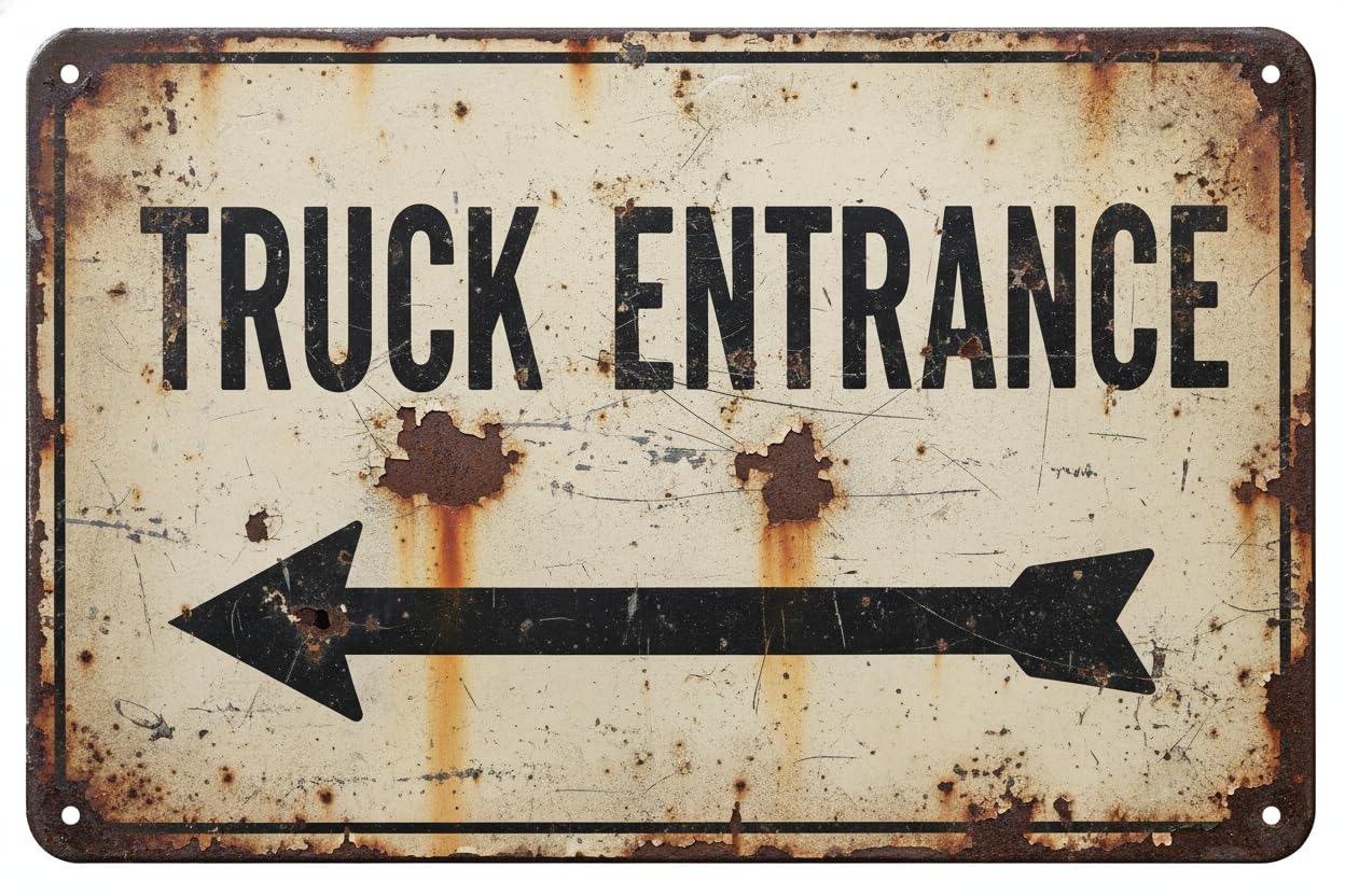 Wall Decor Truck Entrance With Left Arrow Sign. 8x12Inch Metal Vintage Signs Aluminum Plates Printed