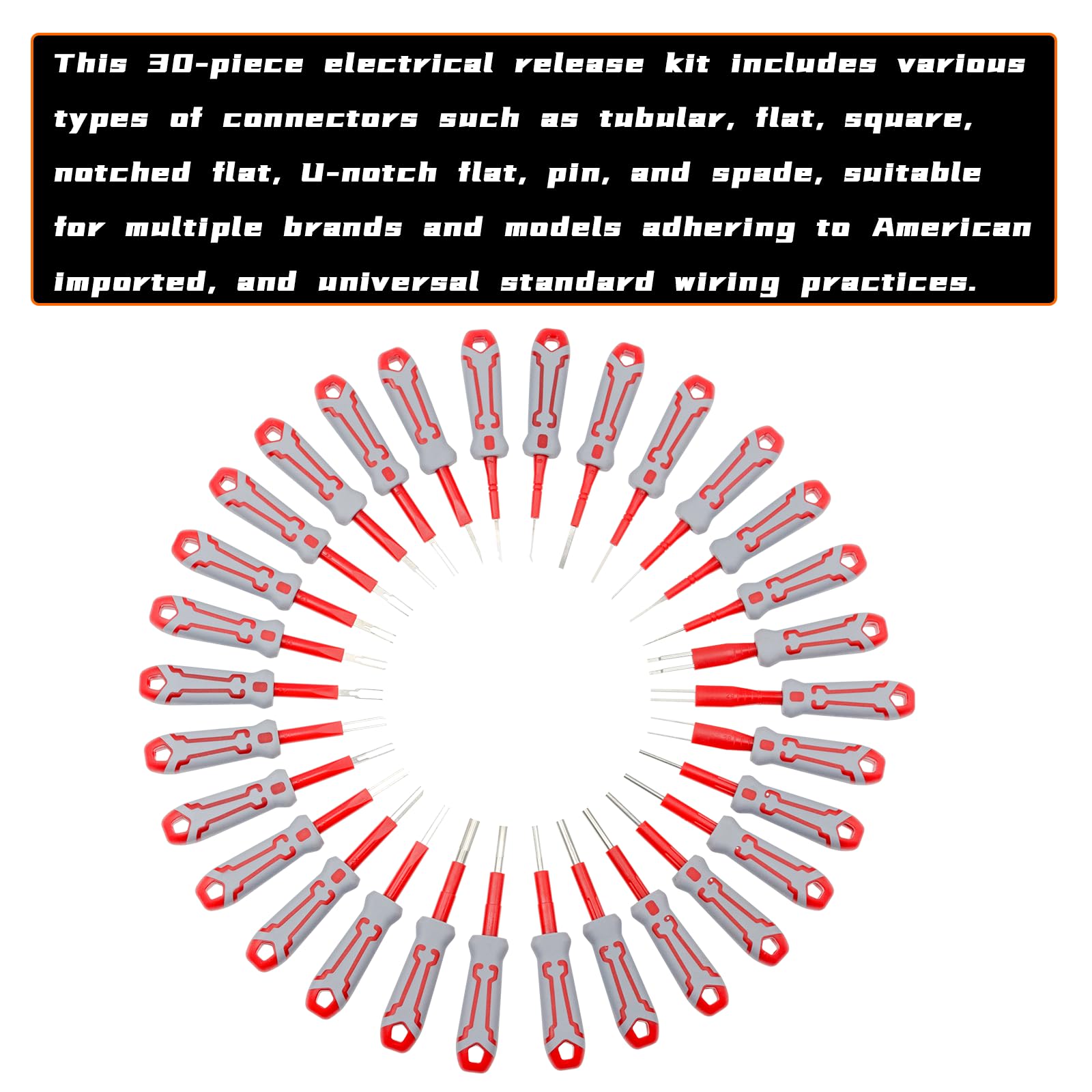 Yuesstloo 30 Pcs Universal Terminal Removal Tool Kit, for Replaces The Universal Vehicle Wire Harness Pin Connector Release Tool Set, with Stainless Steel Connectors and Non-Slip Handles