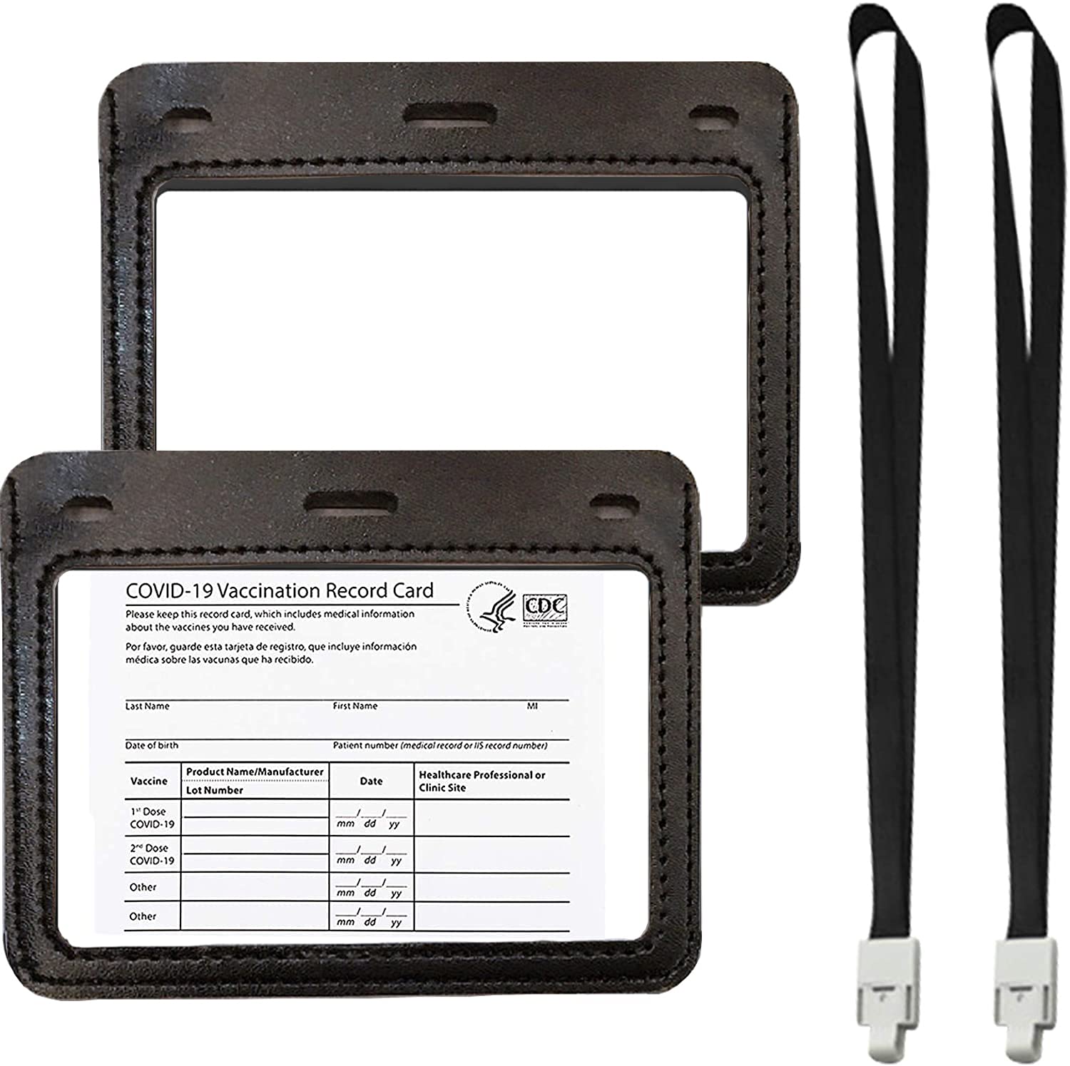 2PCS Vaccination Card Protector 4 X 3 with Lanyard 3X4 mmunization Record Vaccine Cards Holder for Immunization Badge Double Side Clear Plastic Sleeve Badge Card Holder