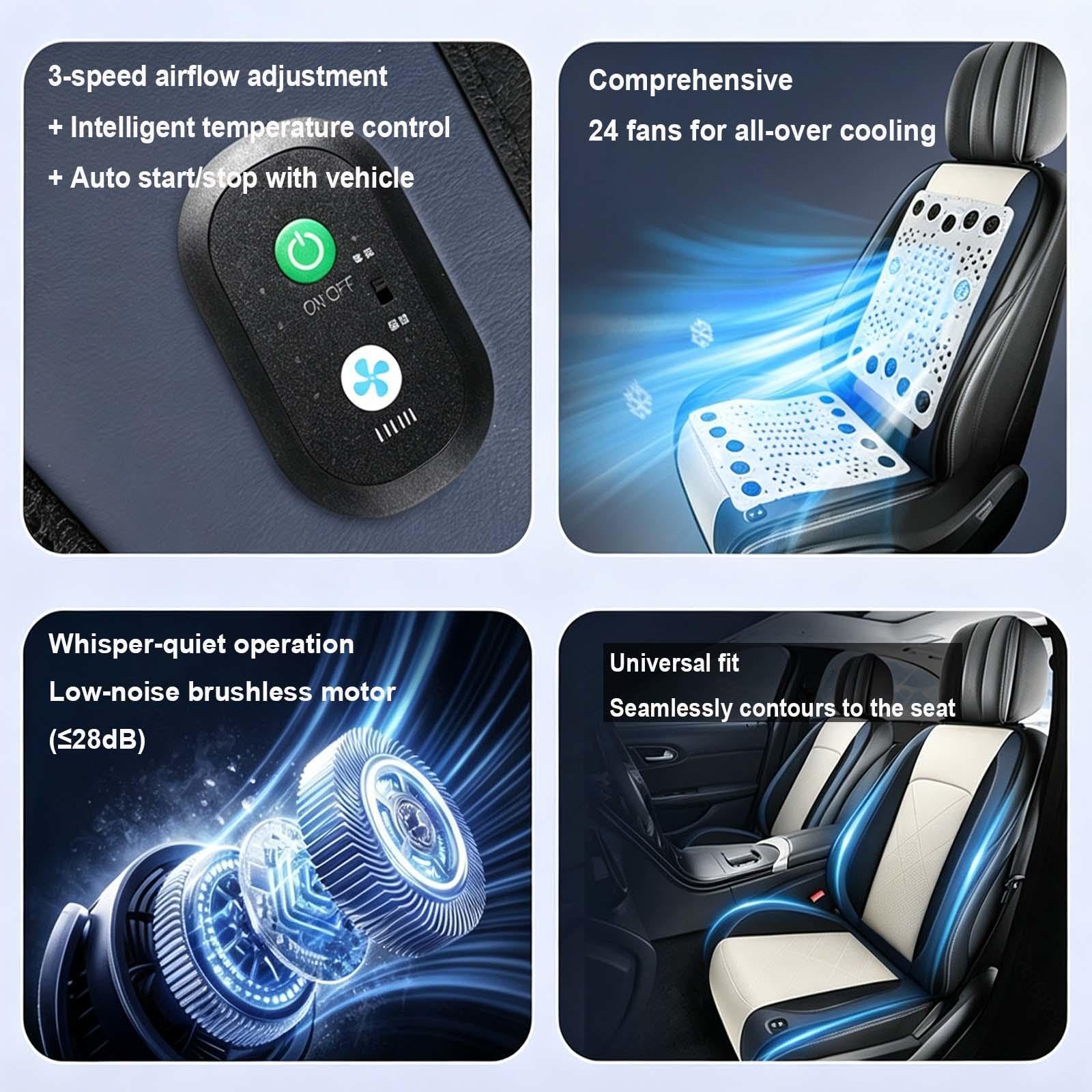 Coprisedile Auto Con Ventilazione 3 Livelli Regolabili Ventilatore Turbo da 24 Pollici Coprisedile Refrigerante Auto per auto SUV camion universale,black-12V-Single-seat
