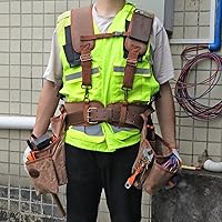 Vista 8 de Tourbon Cinturón de herramientas para carpintería resistente con tirantes desmontables de lona acolchada para enmarcadores de construcción