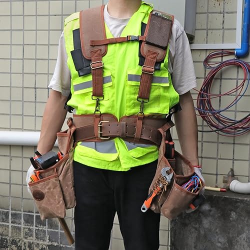 Miniatura 8 de Tourbon Cinturón de herramientas de carpintería desmontable resistente con tirantes de lona acolchada para marcos de construcción