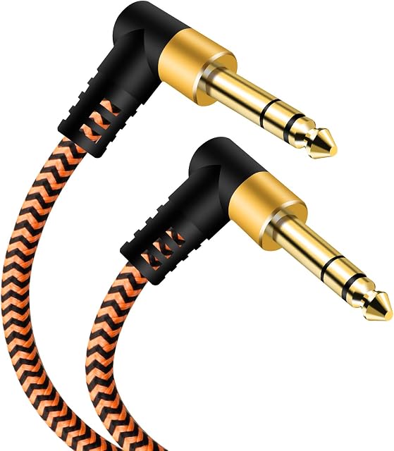 6.35mm Guitar Cable 0.5m,Youii 6.35mm(1/4) TRS Right Angle to Audio Male Instrument Cord for Electric Guitar, Bass, Amplifiers, Keyboard, Effector., Black