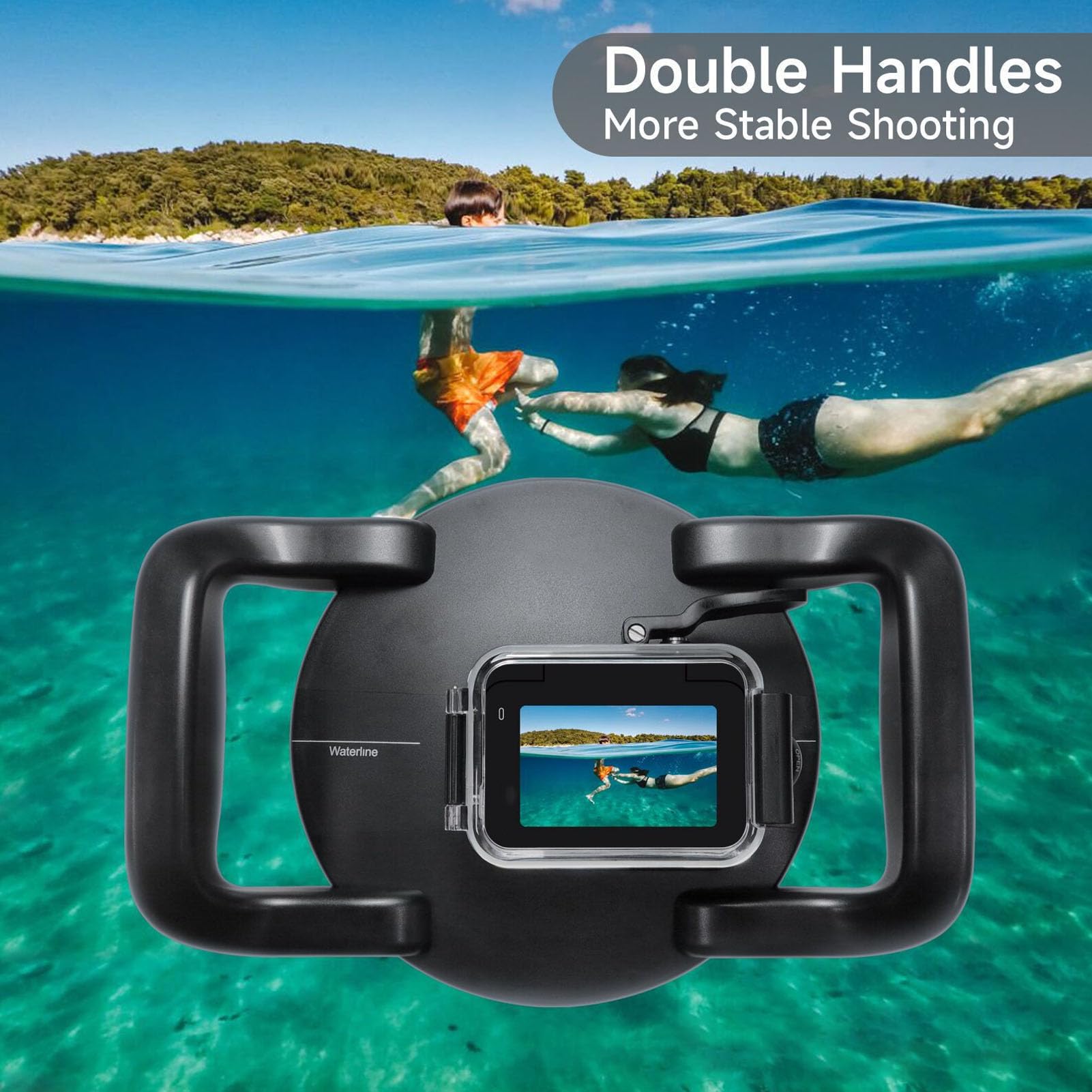30M Waterproof Underwater Dome Port with Dual Handle, 180 Degree Wide Angle Action Camera Housing Case, Including Dual Handles for Ace Pro ACE, for Underwater Photography