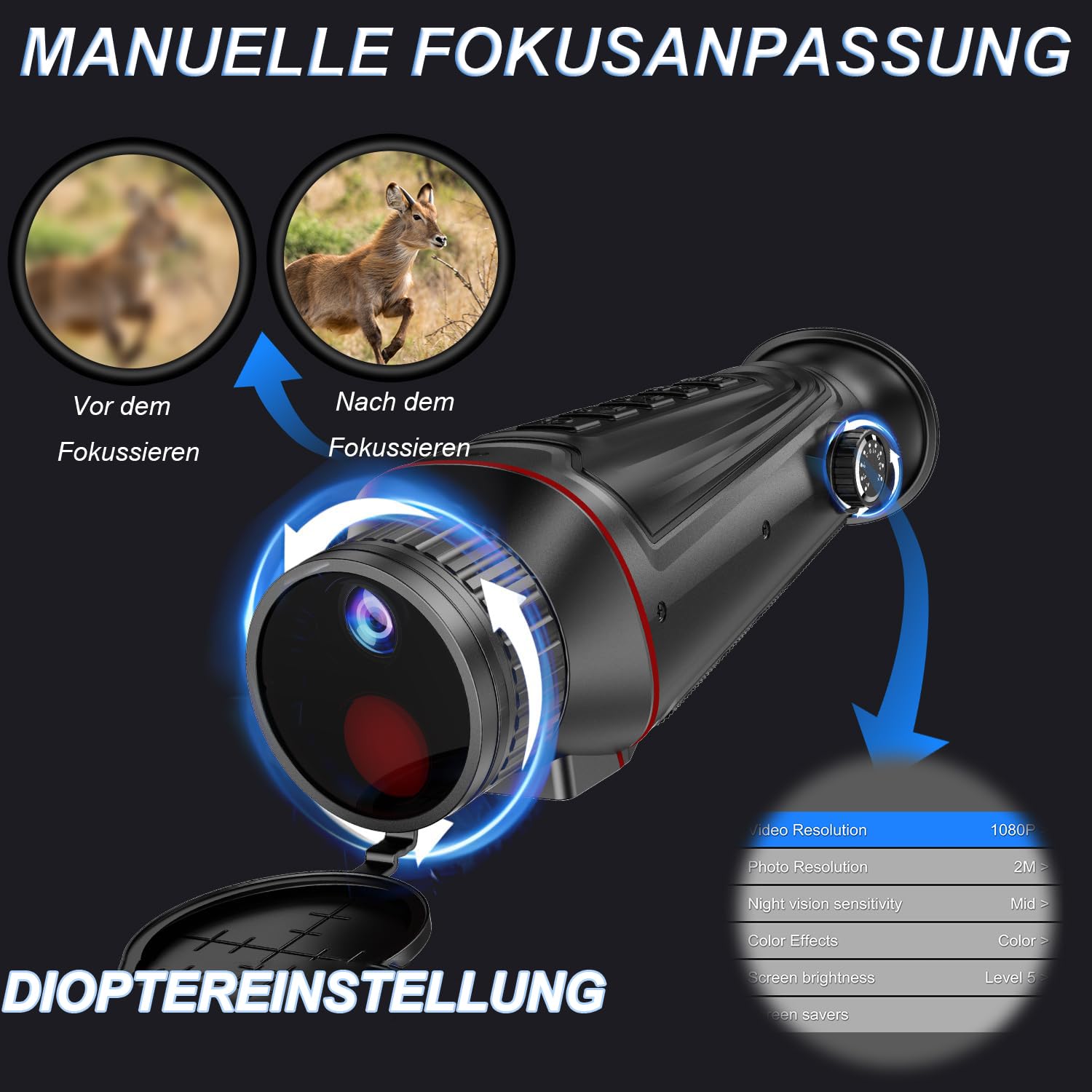 4K Digitales Nachtsicht Monokular 36MP Fotos 4K Video Digitalzoom IR Illuminator Manueller Fokus Dioptereinstellung Handheld Night Vision Nachtsichtgerät Jagd Camping Tierbeobachtung Outdoor