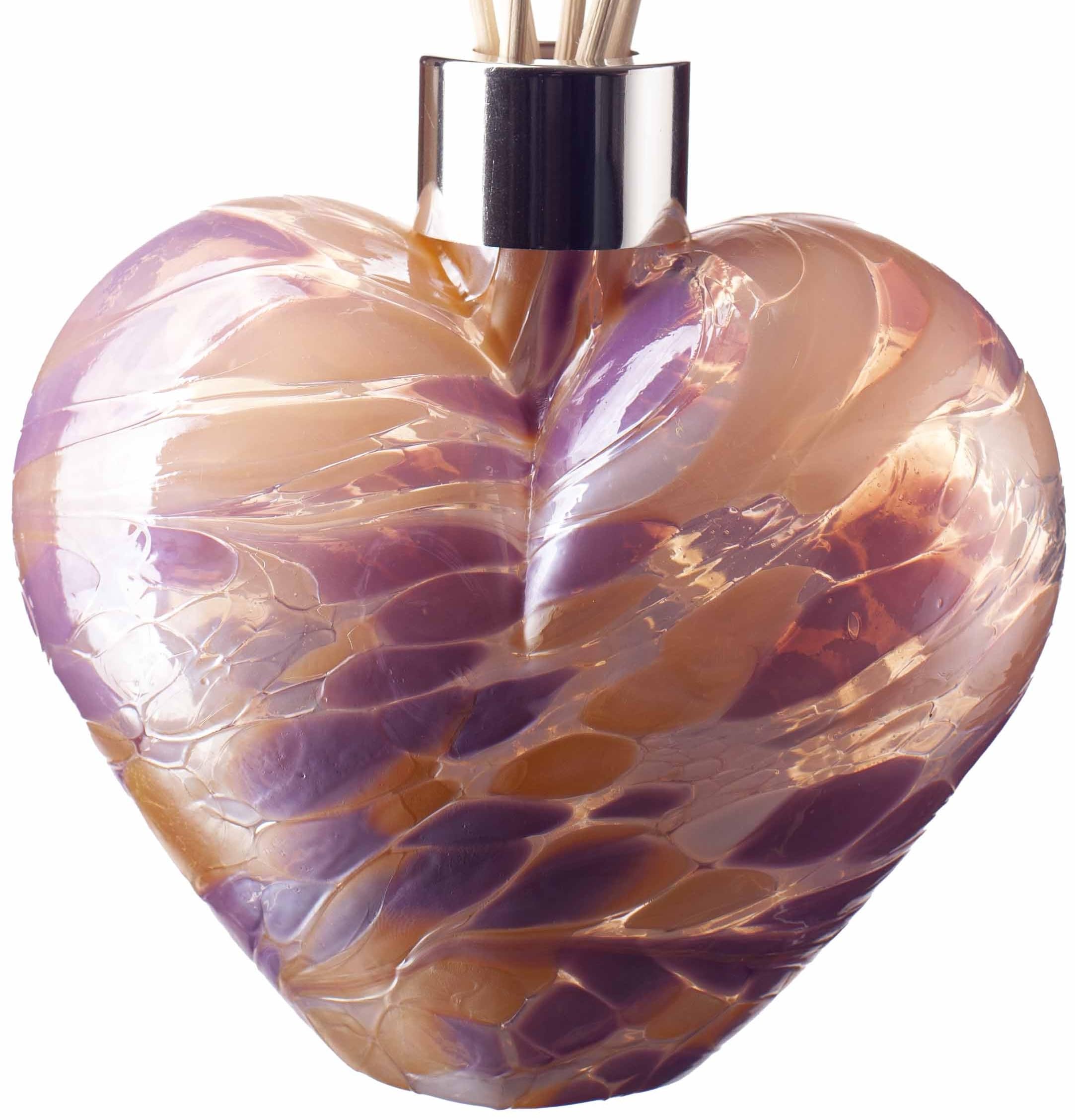 Amelia Art Glass White, Pink & Violet Reed Diffuser Heart - Violet, Peach & White