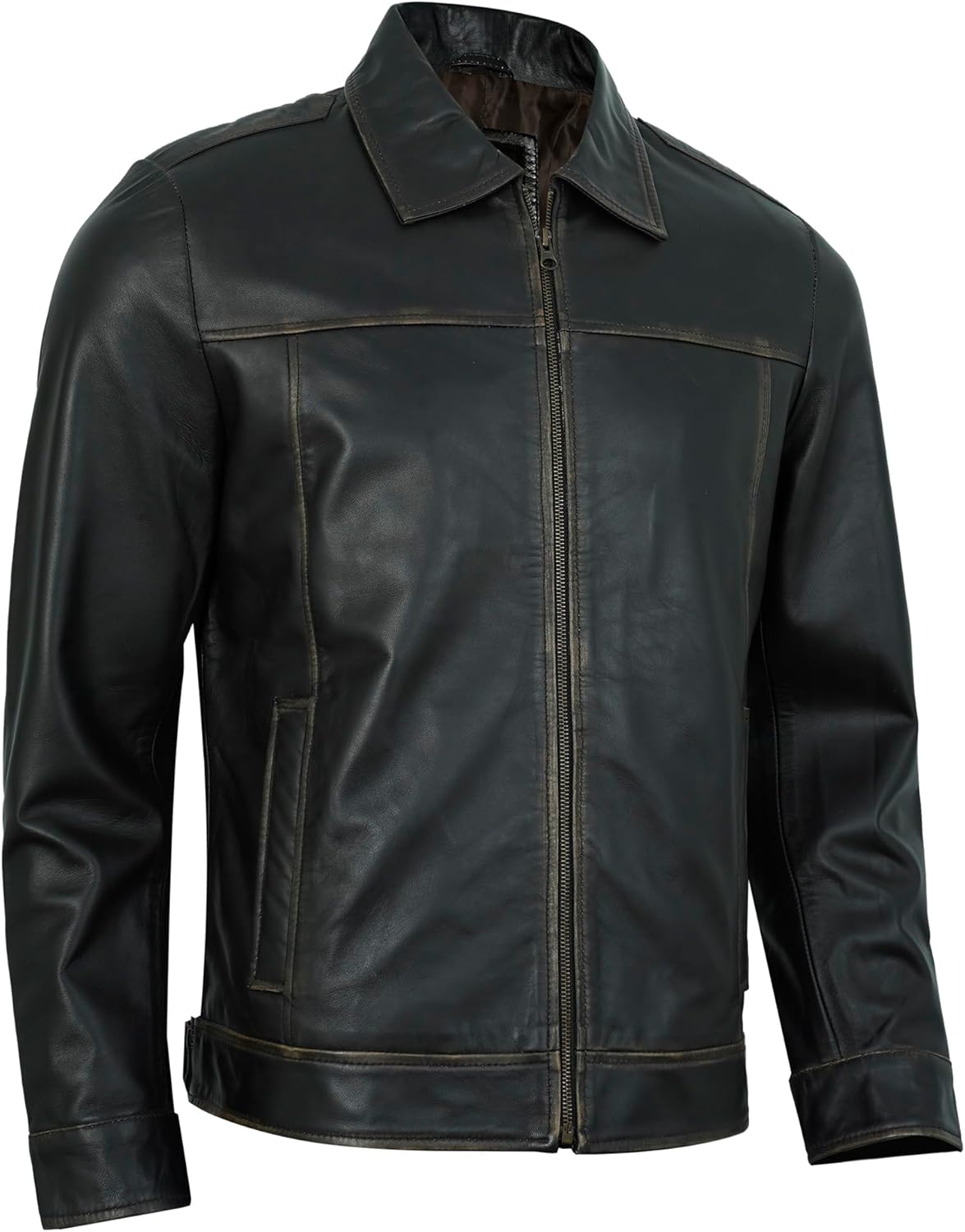 UrbanFocal Vintage Leather Jacket Men - Real Lambskin Classic Turn Down Collar Leather Jackets For Mens - Image 3