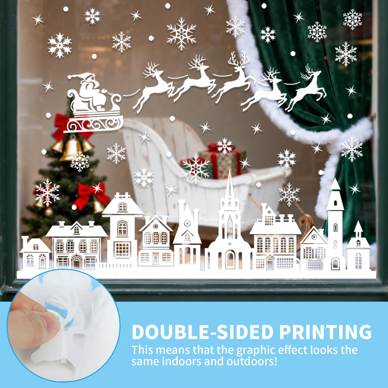 Nepfaivy Adesivi Natalizi per Finestre - 134 Bianche Vetrofanie Natalizie per Vetrine Riutilizzabili, Removibili Stickers natale finestre con Fiocchi di neve Renna, Natale Decorazioni Casa in Vetro
