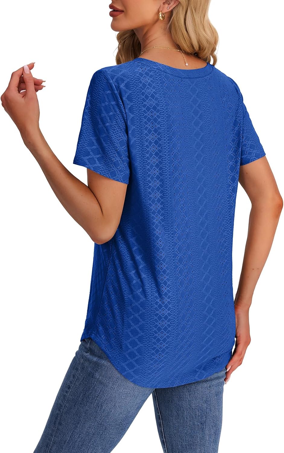 OFEEFAN Womens T Shirts V Neck Short Sleeve Casual Tops Loose Fit Basic Tees with Curved Hem thumbnail