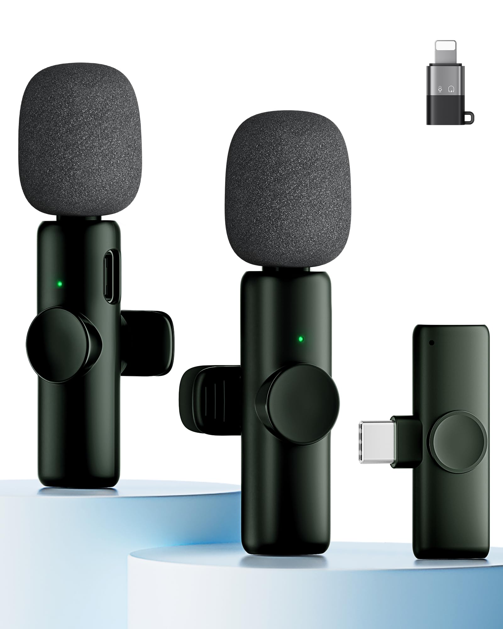 CZOCPOS Micro Cravate sans Fil pour lPhone, lPad et Android, Lot de 7 Mini Microphone sans Fil avec Réduction de Bruit, Plug & Play, Idéal pour Vidéo, Interview, Podcast, Youtube，Obsidienne Noir