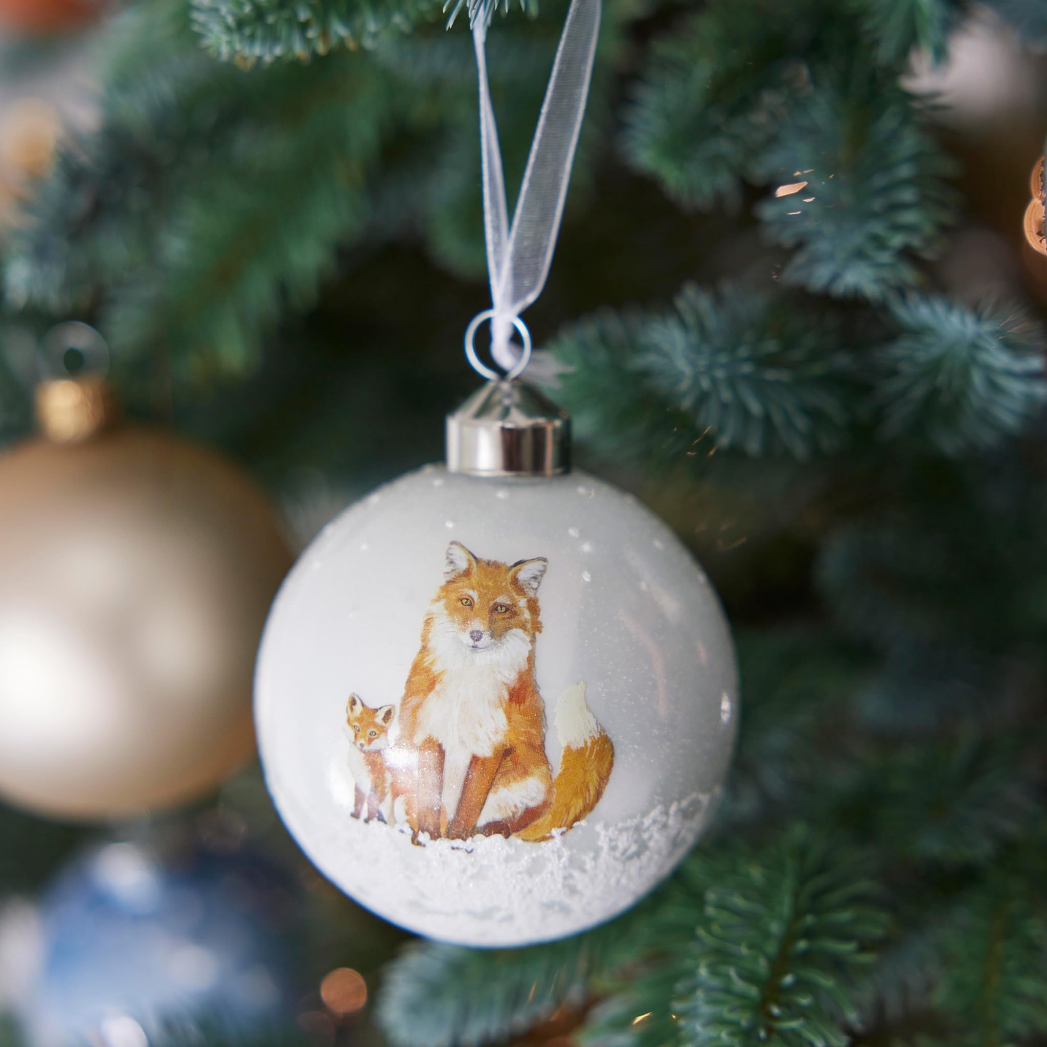 Kaemingk Weihnachtskugeln Glas 8cm x 12 Stück mit Tier Motiv Christbaumkugeln Weihnachtsbaumkugeln für Weihnachten - Christbaumschmuck & Weihnachtsbaumschmuck - Weiß