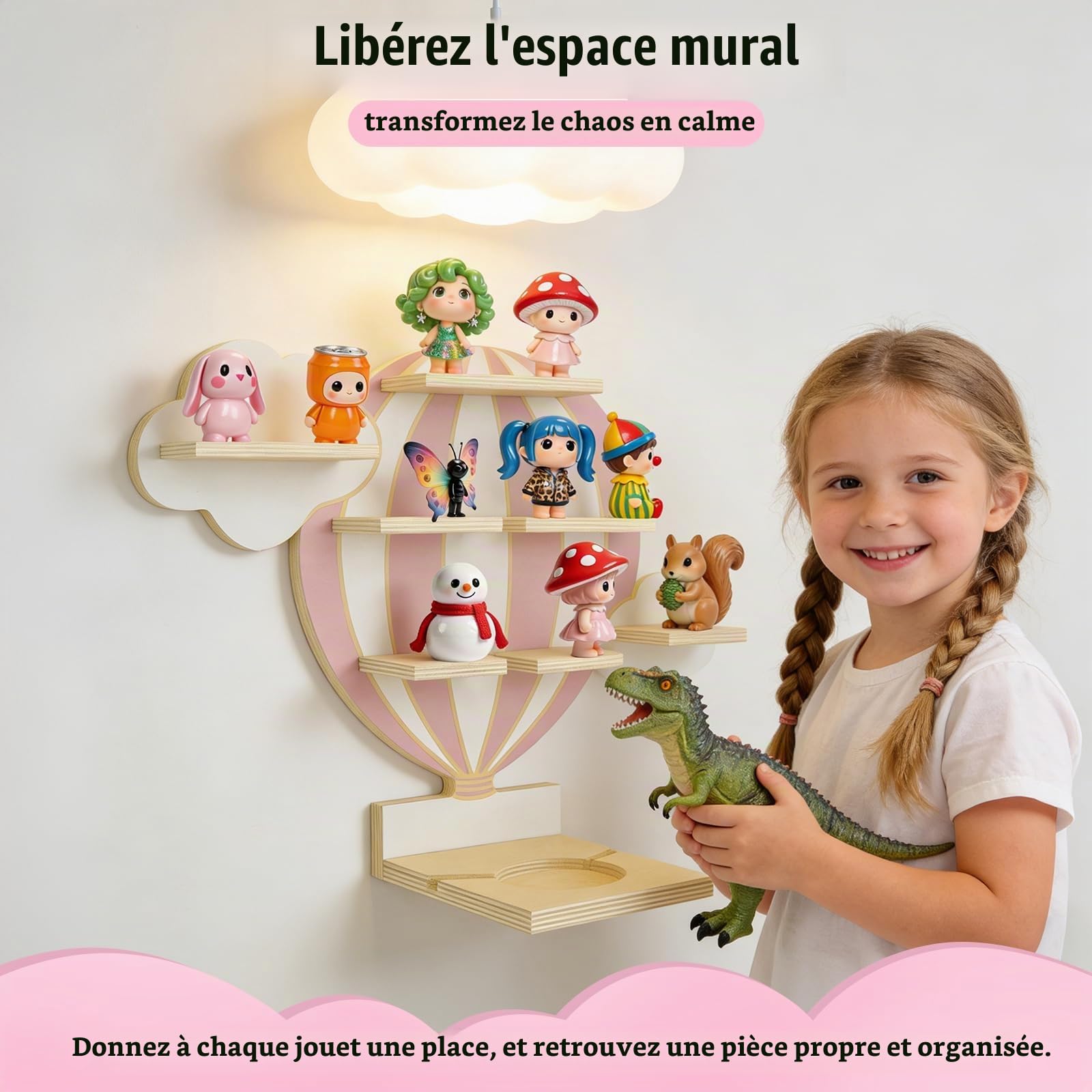 Étagère Toniebox avec Compartiments et Barres Magnétiques, Rangement Tonie Montgolfière et Nuages, Étagère Murale ou sur Pied, pour Toniebox et Figurines Tonie
