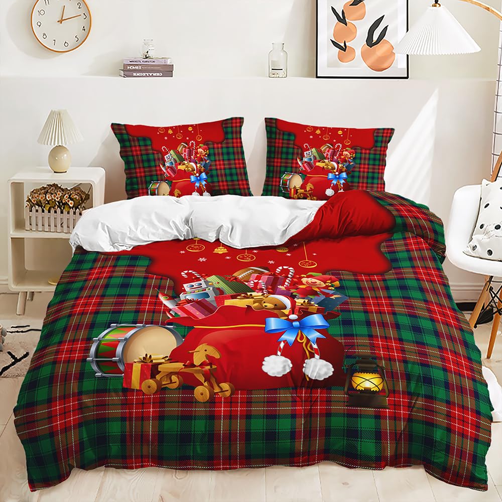 Housse de couette 240x260 rouge de Noël en microfibre avec taies