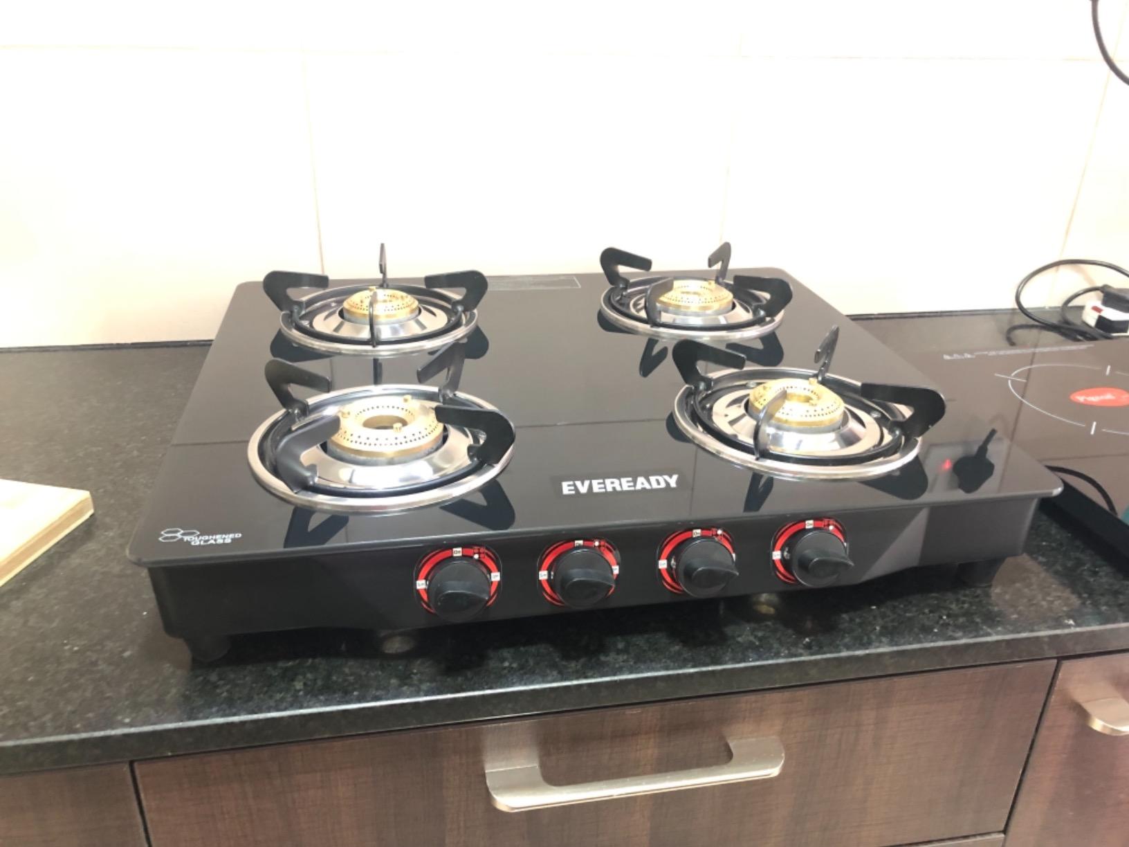 Eveready Glass Top 4 Burner Gas Stove, Manual Ignition, Black Amazon