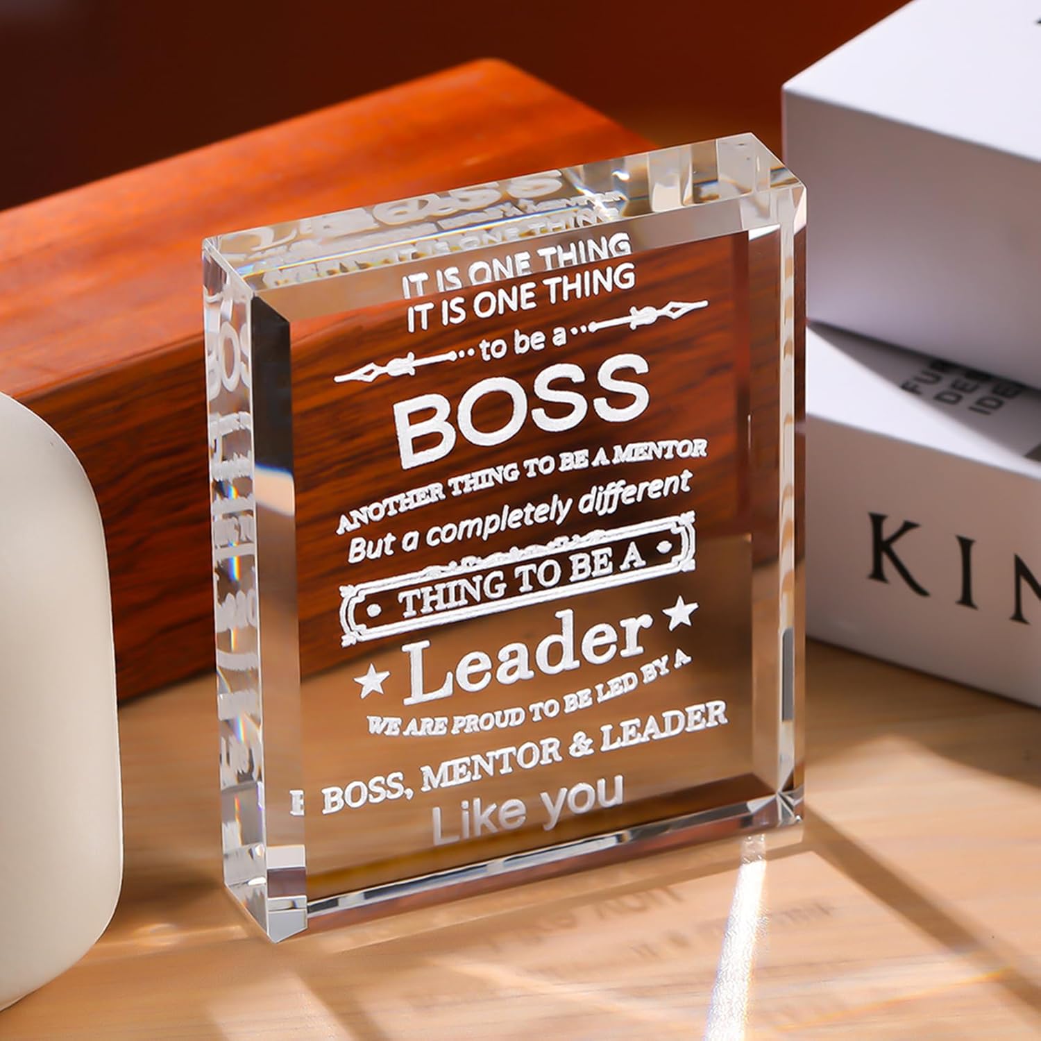 Best Boss Gifts for Men Women - Boss Retirement Farewell Going Away Inspirational, Boss Day Gifts - World Best Boss Crystal Plaques Home Office Decor