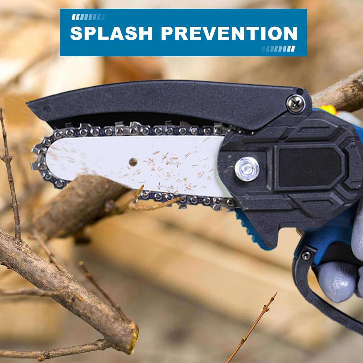 Torin ACP01B 4" Mini Cordless Chainsaw: Portable Electric (Battery Powered) Handheld Chainsaw for Wood Cutting, Garden Pruning, Tree Pruning and Shrub Pruning, Blue
