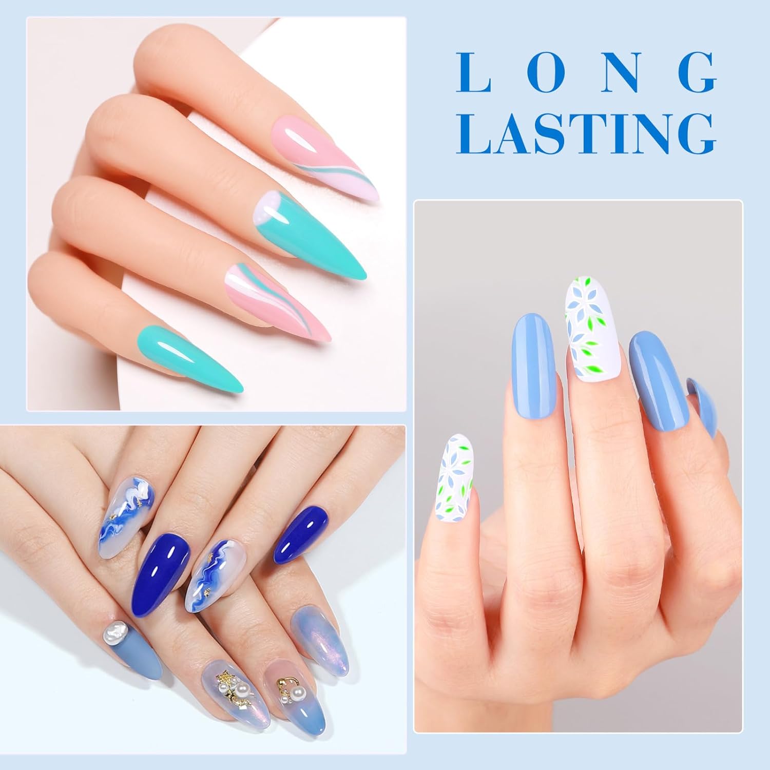 CANNI Blue Gel Nail Polish Set – 6 Colors 9ML Baby Royal Light Blue – Aquarius Ocean-Inspired Summer Gel, Soak Off UV LED Polish for DIY Manicure, Home or Salon Use