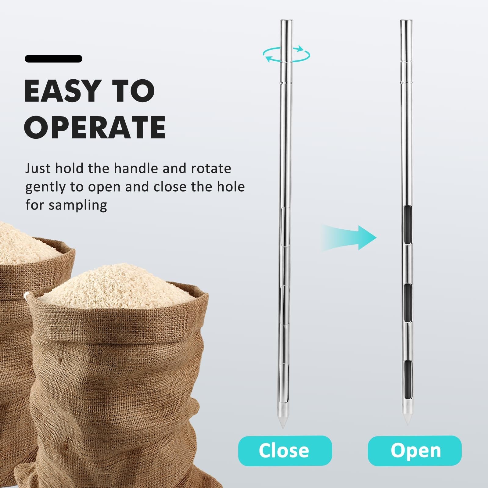 Campionatore di sonda per cereali in acciaio inossidabile, strumento di campionamento a 3 zone per polvere di riso e mais di grano, test del suolo per agricoltura per giardino agricolo