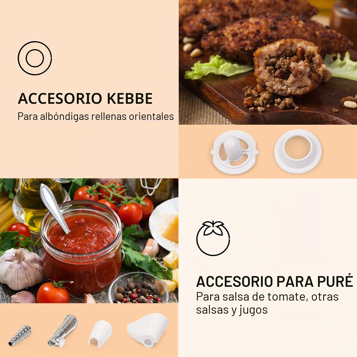 Klarstein Mighty Mince - Rallador eléctrico, Cortador de verduras eléctrico con potencia de 500-1361 W, Espiralizador de verduras con accesorios para salchichas, albóndigas y puré, Con asas, Blanco