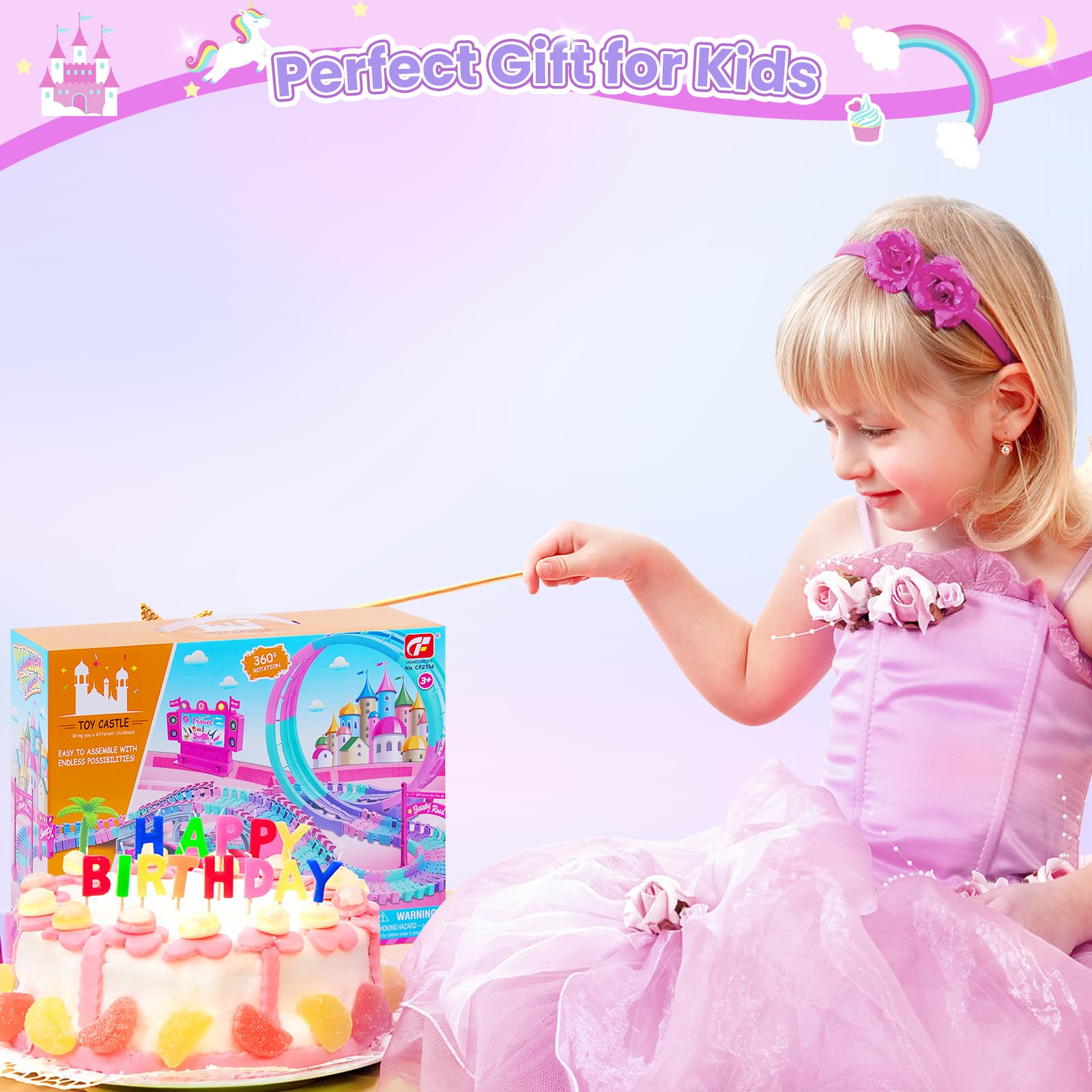 Juego de Carrera mágica para niños, 144 Piezas Flexible-Mejor Regalo de cumpleaños para 3 4 5 6 7 8 años niñas Chicos, con Escalera de 360 bucles, Auto Iluminado