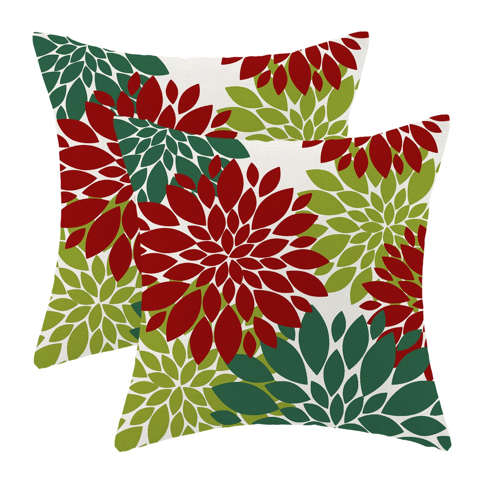 CXMEIFLY Christmas Pillow Covers 18x18 Inch Set of 2 Red Sage Green Dahlia Floral Decor Throw Pillows White Xmas Modern Geometry Flower Outdoor Decorative Cushion Cases for Sofa Couch Bed Decorations — image 1