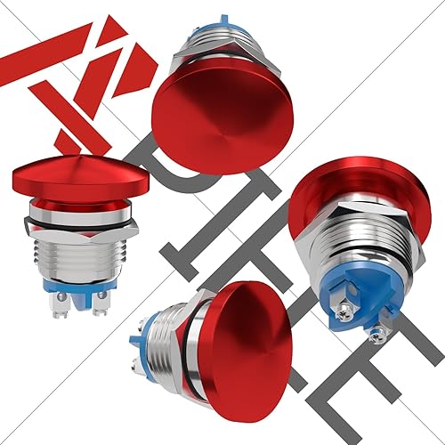 Miniatura 10 de APIELE Interruptor de botón de cabeza de hongo de 0.63 pulgadas, botón momentáneo IP65, impermeable, 12V, 24V, 36V, CC, 110V, 250V, CA, 5A, SPST