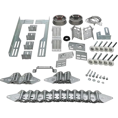 G.A.S. Hardware Garage Door Parts Installation Bundle Kit Set for 16' by 7' Overhead Doors | Fix Replace Garage Hardware Brackets, Drums, Cables, Hinges, Rollers, Screws, Door Jamb, Bearing, Bolts