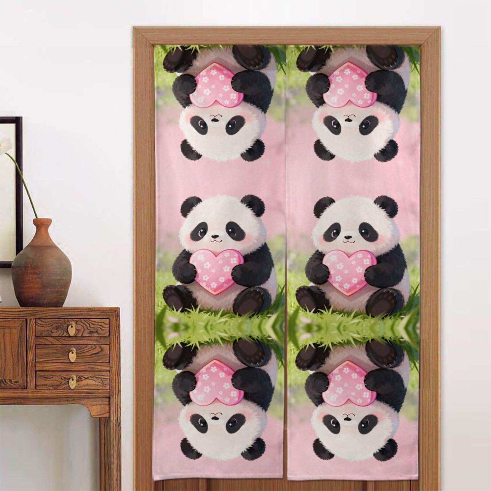 CNTDBU Valentine Panda Heart Door Curtain 34x56 Inch-Room Divider Panel for Privacy, Entryway Screen for Kitchen Bedroom