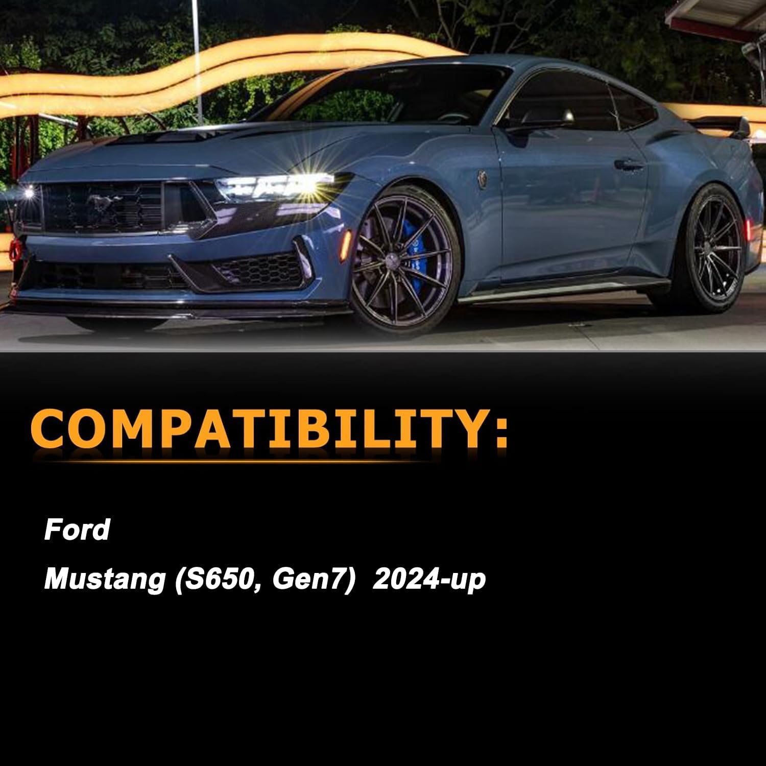 Front Amber LED Side Marker Lights Rear Red Bumper Sidemarker Lamps Reflectors for 2024-2025 Ford Mustang (S650, Gen7) 2024-up,Smoke Lens, Pack of 4