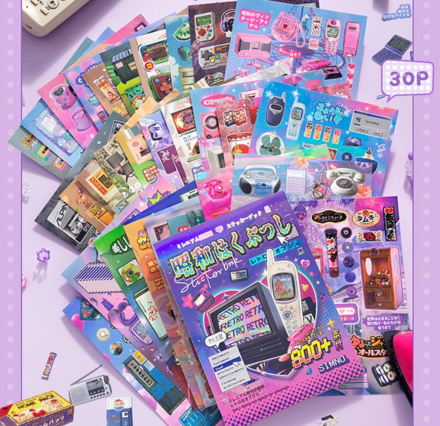 Image of Girl's Japanese Retro Sticker Book, Y2K Theme - 800+ Cute Old Showa Style Old Items Stickers, for DIY Scrapbooking Journaling Handbook Decoration