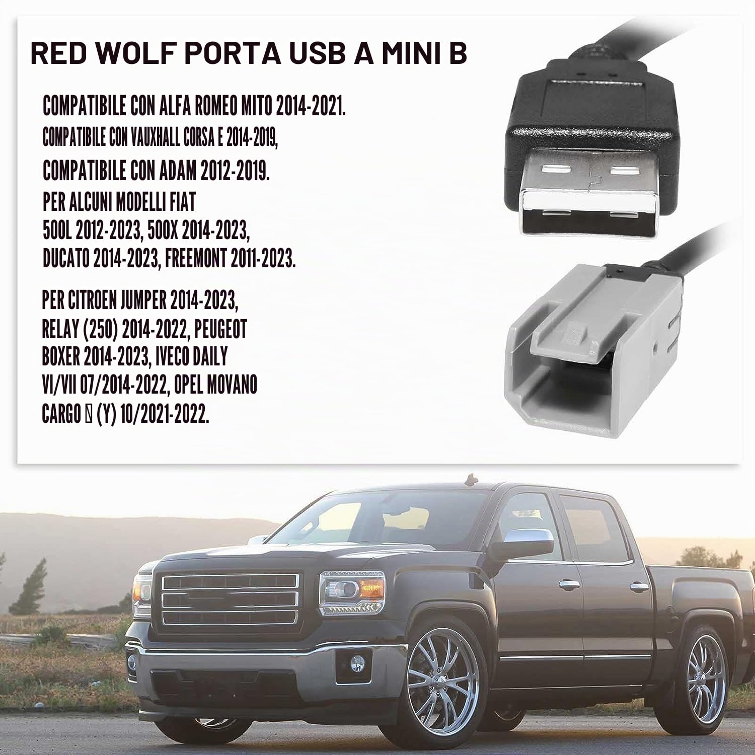 RED WOLF Cavo Adattatore USB Interfaccia Radio Adattatore di Ritenzione per Fiat 500 Alfa Romeo Mito Vauxhall Corsa E Adam Peugeot Boxer 2014-2022 Mantiene Spina USB OE per Unità Principale Stereo