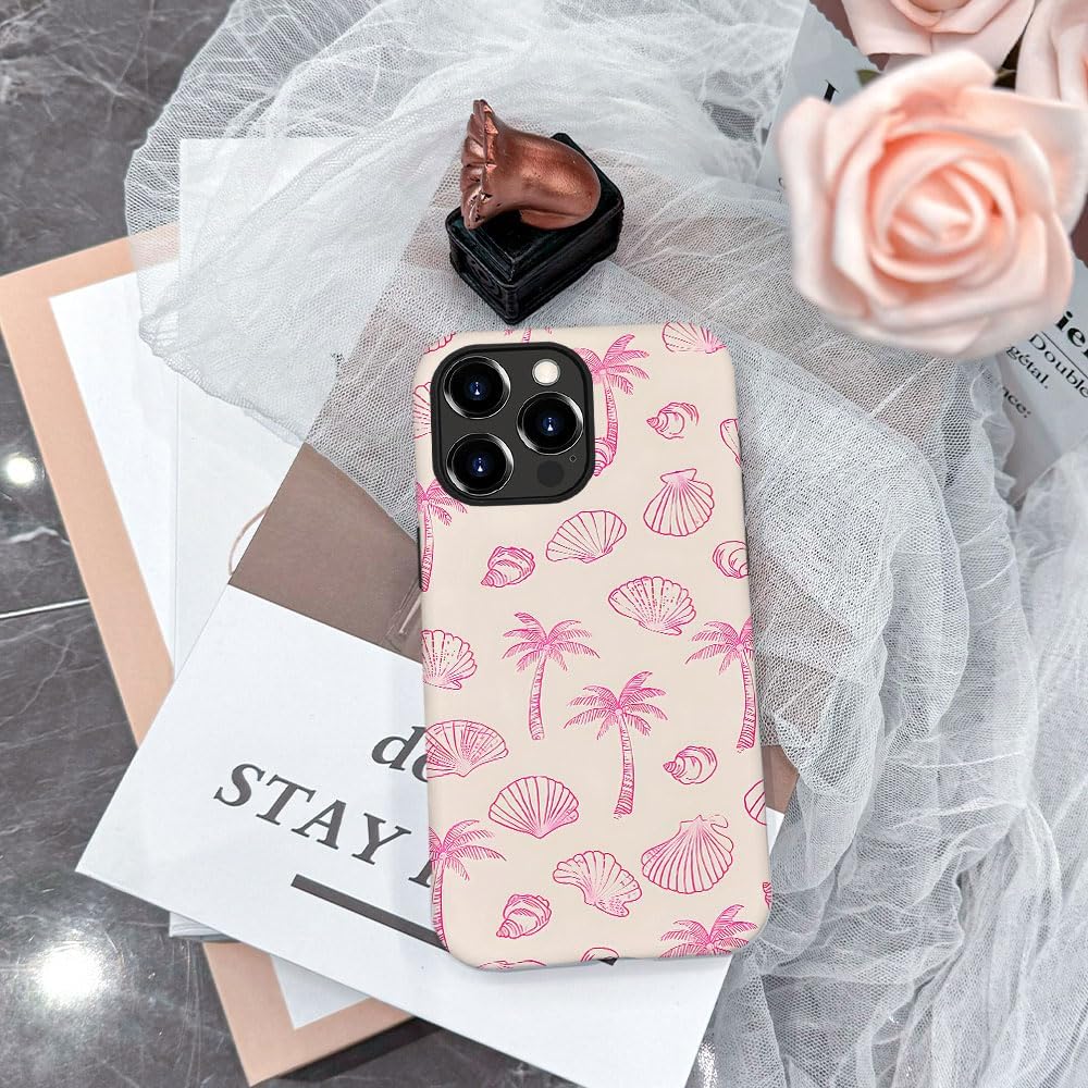 DAIZAG Case Compatible with for iPhone 16 Pro,Pink Seashells Palm Trees Beach Phone Case for iPhone 16 Pro for Girl Women Boy Men - Image 4