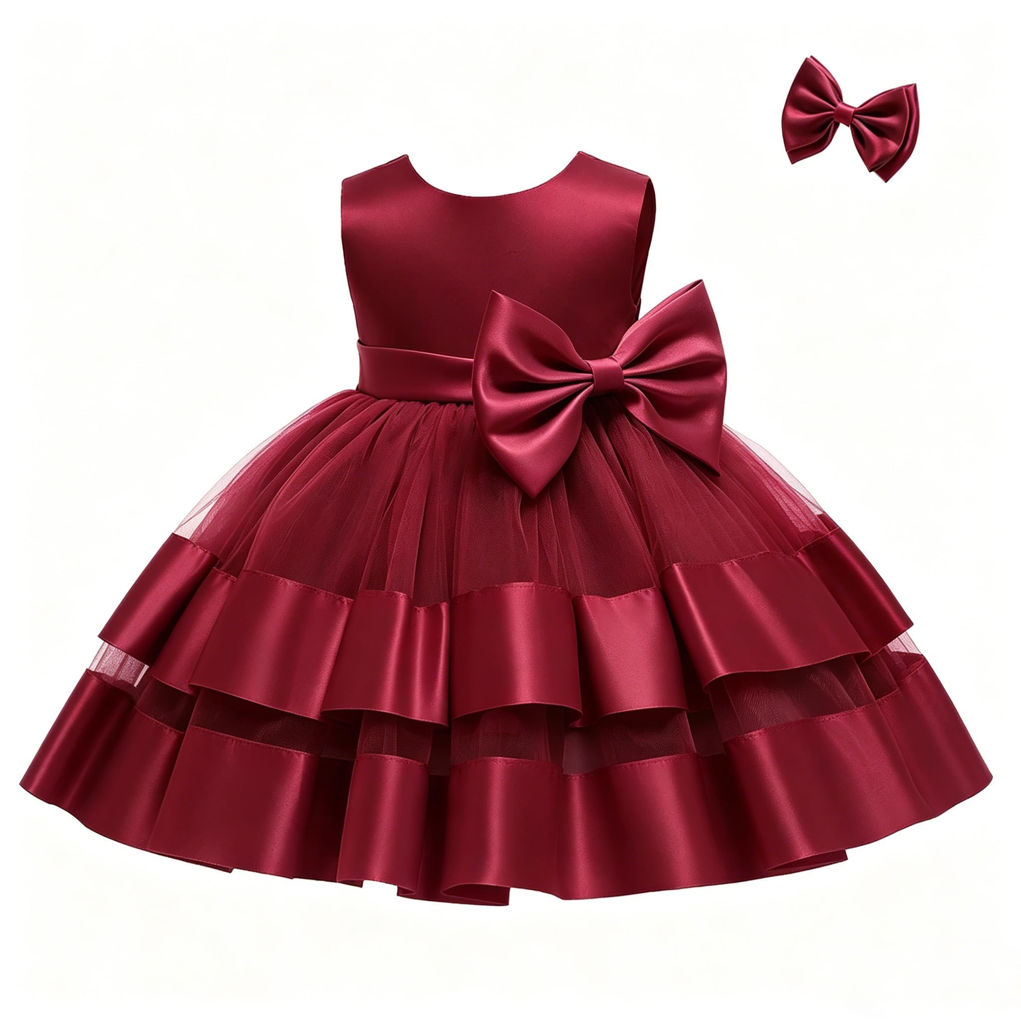 3M-6T - Vestido de tutú para niña pequeña, con lazo, sin espalda, con encaje, con volantes, vestido de fiesta para bebé