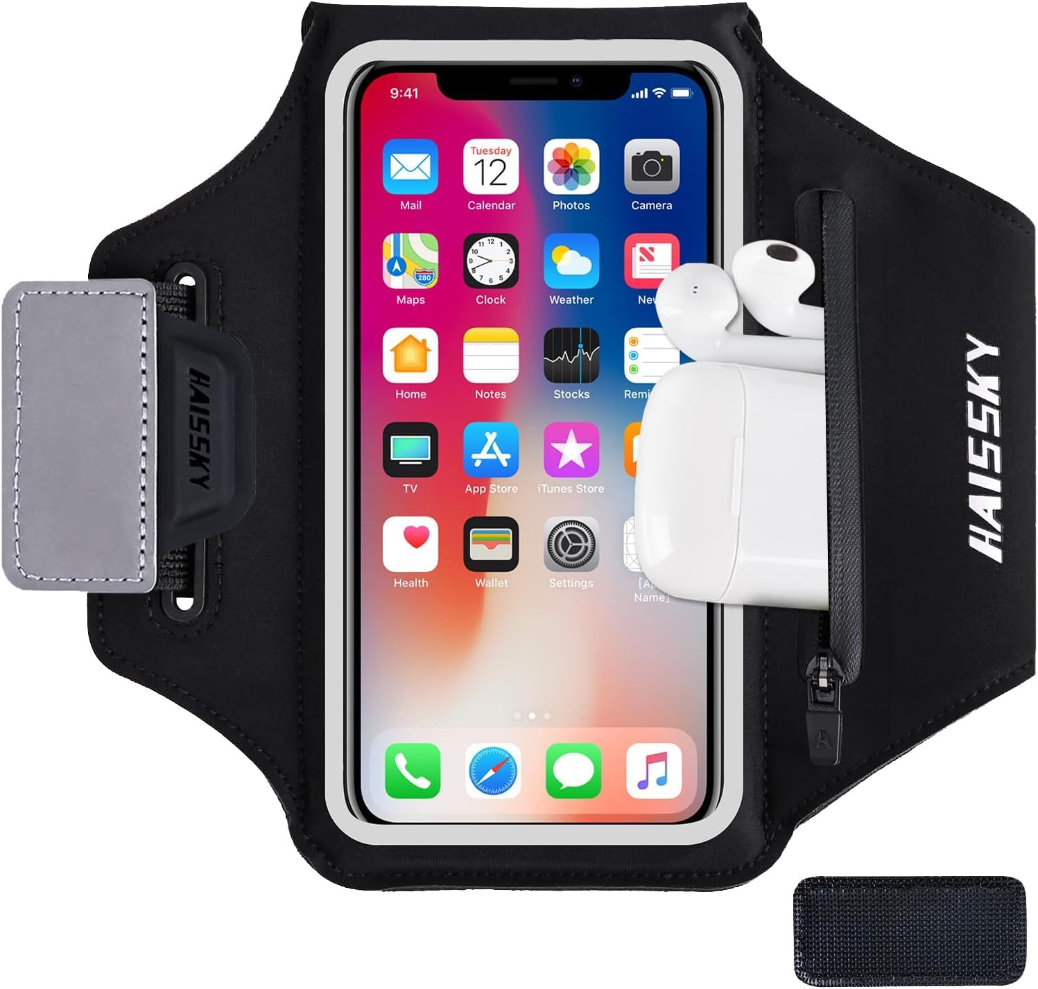 Running Armband with Earphone Bag Cell Phone Armband for iPhone 14/14 Plus/13/12 Pro/11 Pro/XS, Galaxy S21/S20, Water Resistant Sports Phone Holder & Zipper Slot Car Key Holder for 6.4 inch Phone-image-10