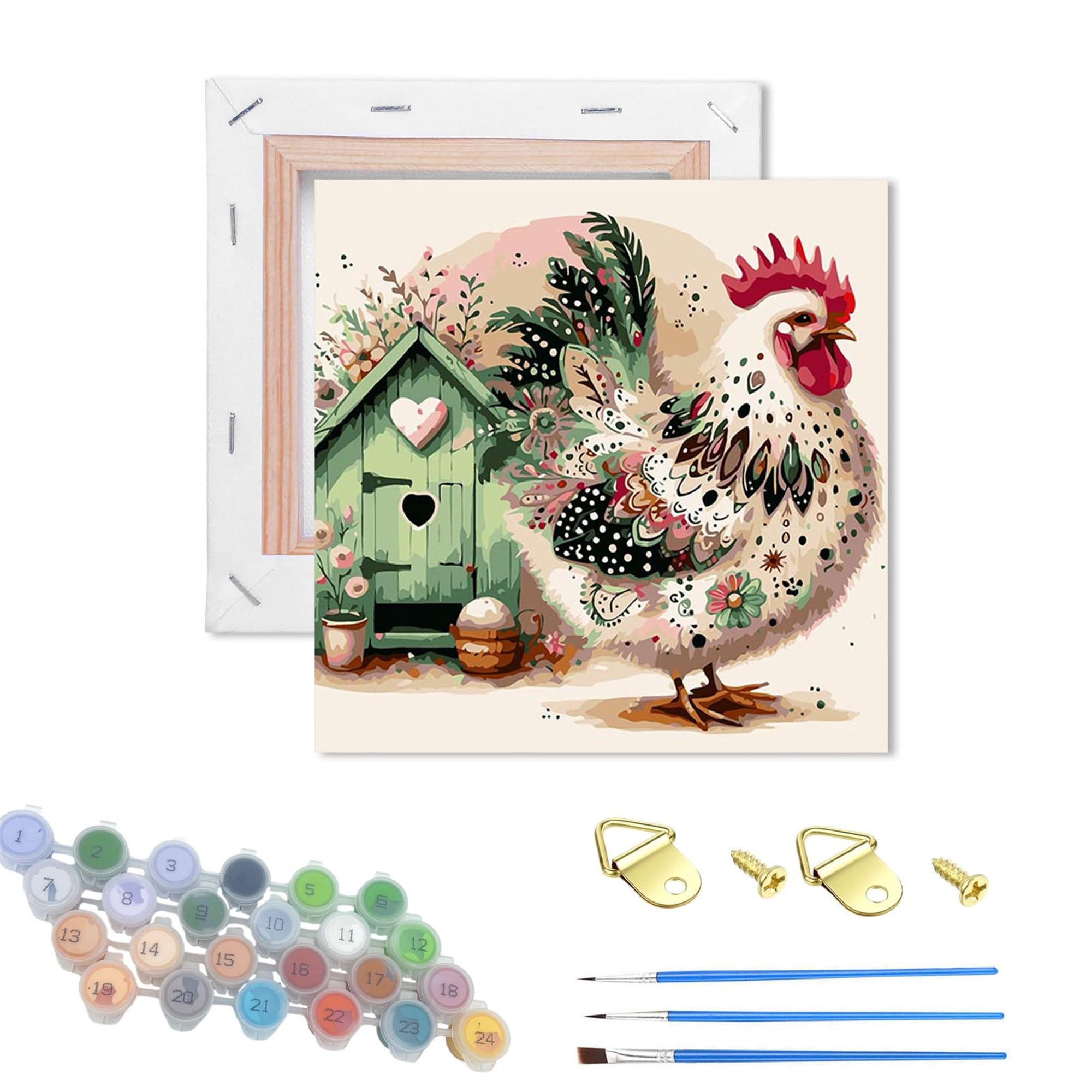 Dsfefv Chicken Diy Paint By Number For Adults,Wooden Framed Painting Kits For Adult,Easy Color By Numbers Acrylic,Small Paint By Number Canvas Crafts Watercolor For Beginner Room Decor (Chicken)