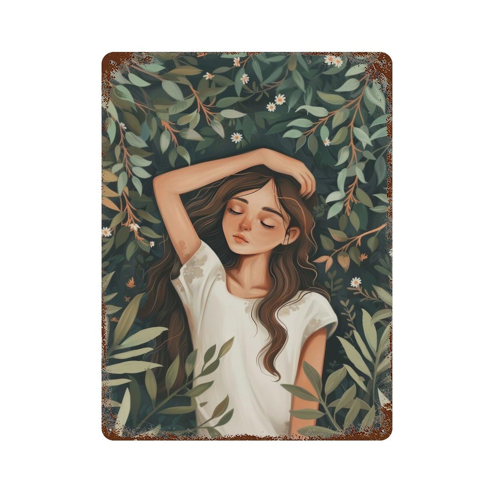 Dreamy Meadow 15.7"x11.8" Rust Effect Tin Sign, Decorative Metal Wall Art for Garage, Bar And Workshop Decor