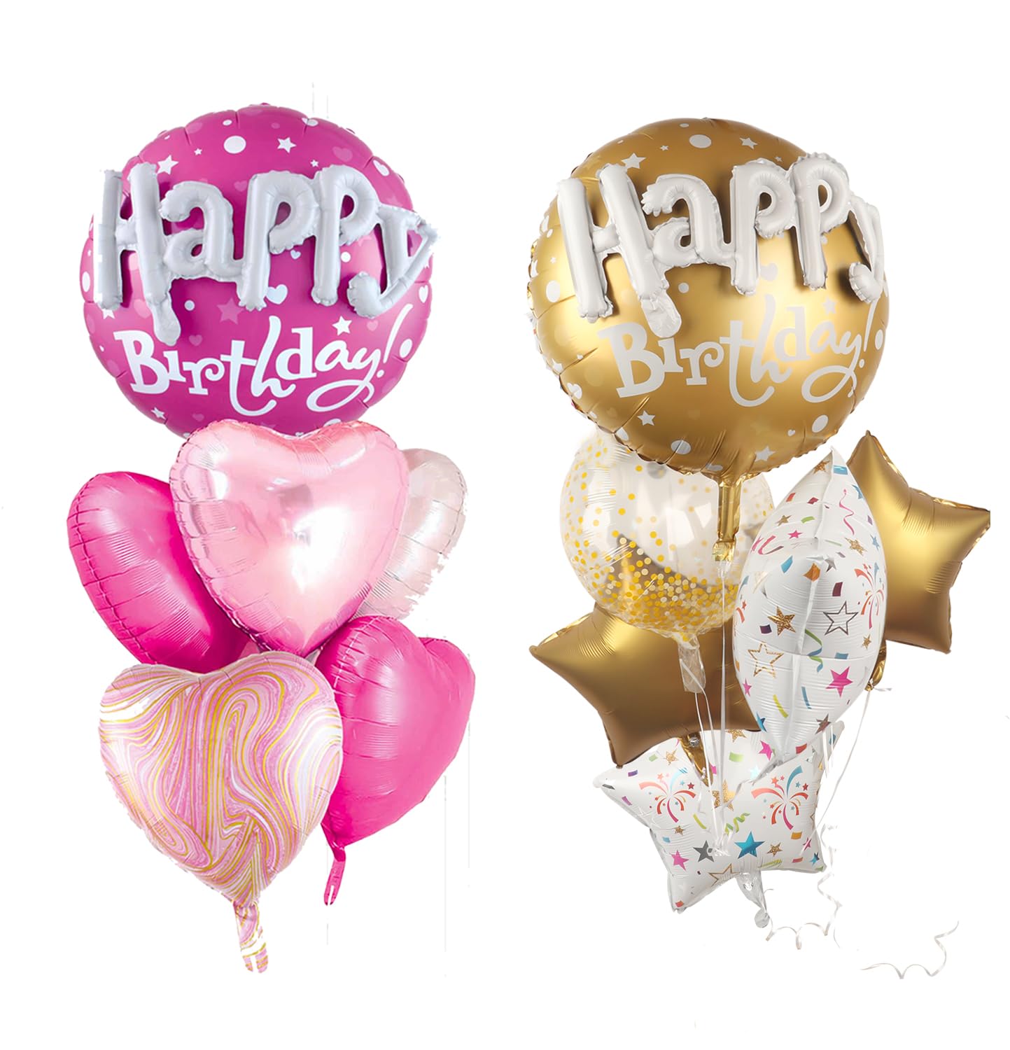 Pink Happy Birthday Balloons And Gold Happy Birthday Mylar Balloons Set