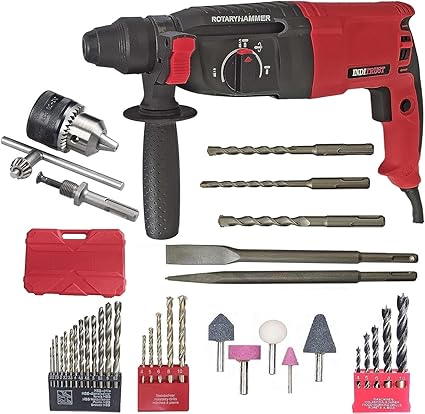 Inditrust with 6 MONTHS WARRANTY New 1250W 26mm hammer drill with SDS drill bits chisels and accessories (RED)