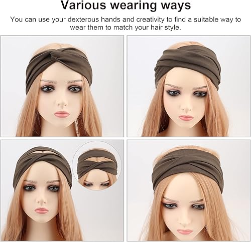 Miniatura 7 de DRESHOW Paquete de 8 diademas para mujer con envoltura de cabeza vintage estilo bohemio accesorios para el cabello elásticos trenzados